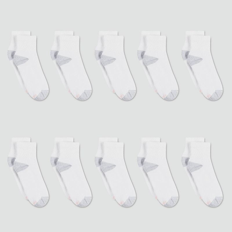 slide 2 of 3, Hanes Women's Extended Size Cushioned 10pk Ankle Socks - White 8-12: Knit Midweight, Reinforced Heel & Toe, 10 ct