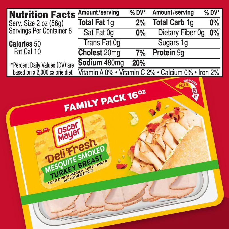 slide 11 of 11, Oscar Mayer Deli Fresh Mesquite Smoked Turkey Breast Sliced Lunch Meat Family Size - 16oz, 16 oz
