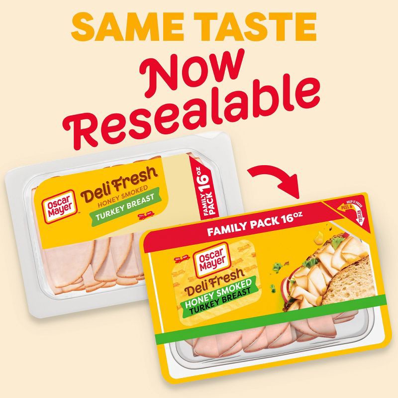 slide 3 of 9, Oscar Mayer Deli Fresh Honey Smoked Turkey Breast Sliced Lunch Meat Family Size - 16oz, 16 oz
