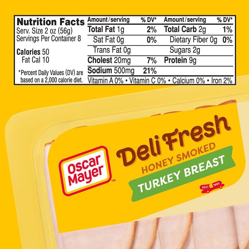 slide 7 of 9, Oscar Mayer Deli Fresh Honey Smoked Turkey Breast Sliced Lunch Meat Family Size - 16oz, 16 oz