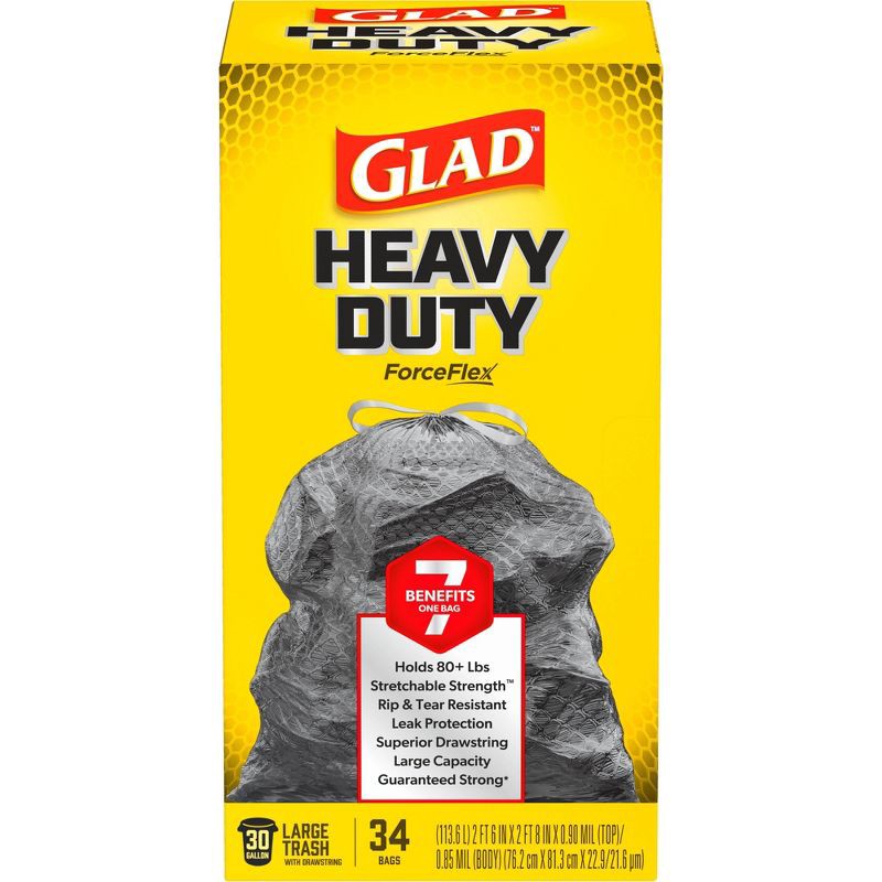 slide 2 of 15, Glad ForceFlex Large Drawstring Black Trash Bags - 30gal/34ct, 30 gal, 34 ct