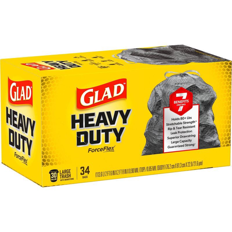 slide 12 of 15, Glad ForceFlex Large Drawstring Black Trash Bags - 30gal/34ct, 30 gal, 34 ct