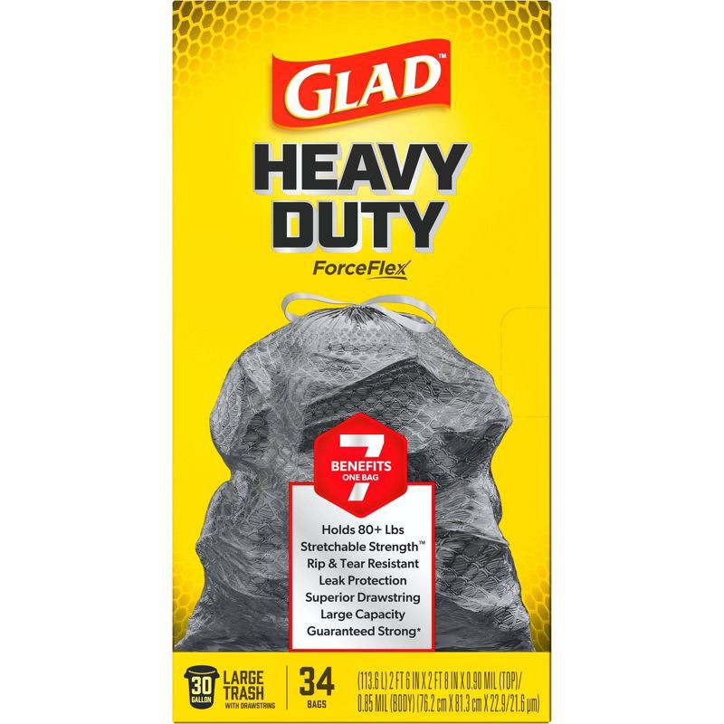 slide 13 of 15, Glad ForceFlex Large Drawstring Black Trash Bags - 30gal/34ct, 30 gal, 34 ct