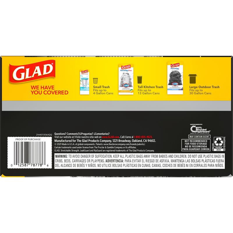 slide 14 of 17, Glad ForceFlex Large Drawstring Black Trash Bags - 30 Gallon - 34ct, 30 gal, 34 ct