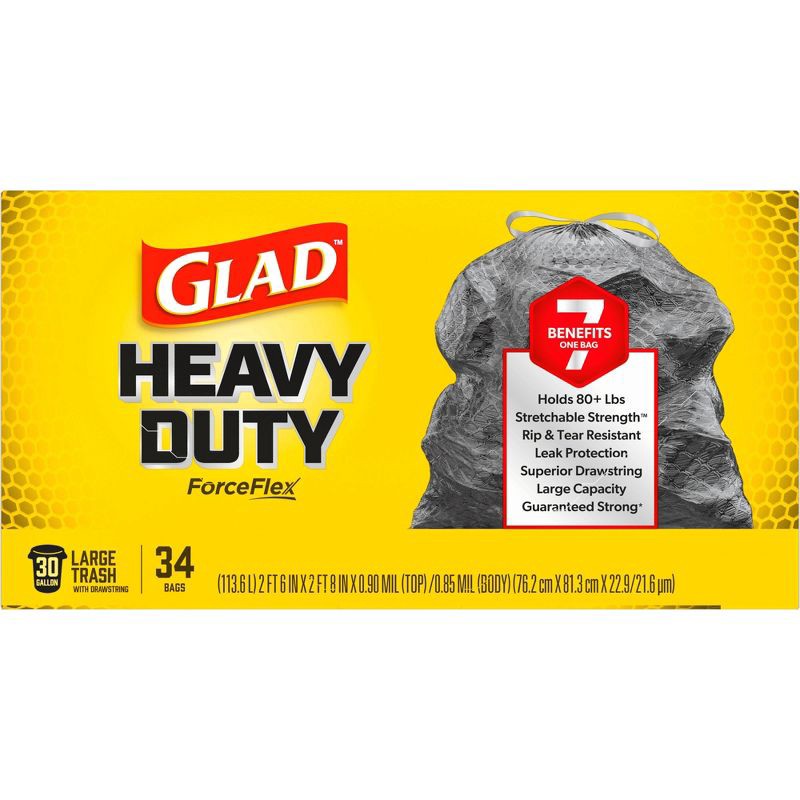 slide 15 of 15, Glad ForceFlex Large Drawstring Black Trash Bags - 30gal/34ct, 30 gal, 34 ct