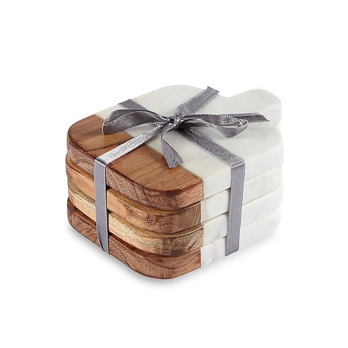 slide 2 of 2, Thirstystone White Marble and Wood Paddle Coasters, 4 ct