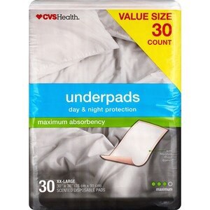 slide 1 of 1, CVS Health Underpads, Day & Night Protection Maximum Absorbency, Xx-Large, 30 Ct, 1 ct
