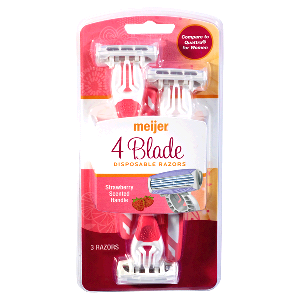 slide 1 of 1, Meijer Ladies 4 Blade Disposable Razor, 3 ct