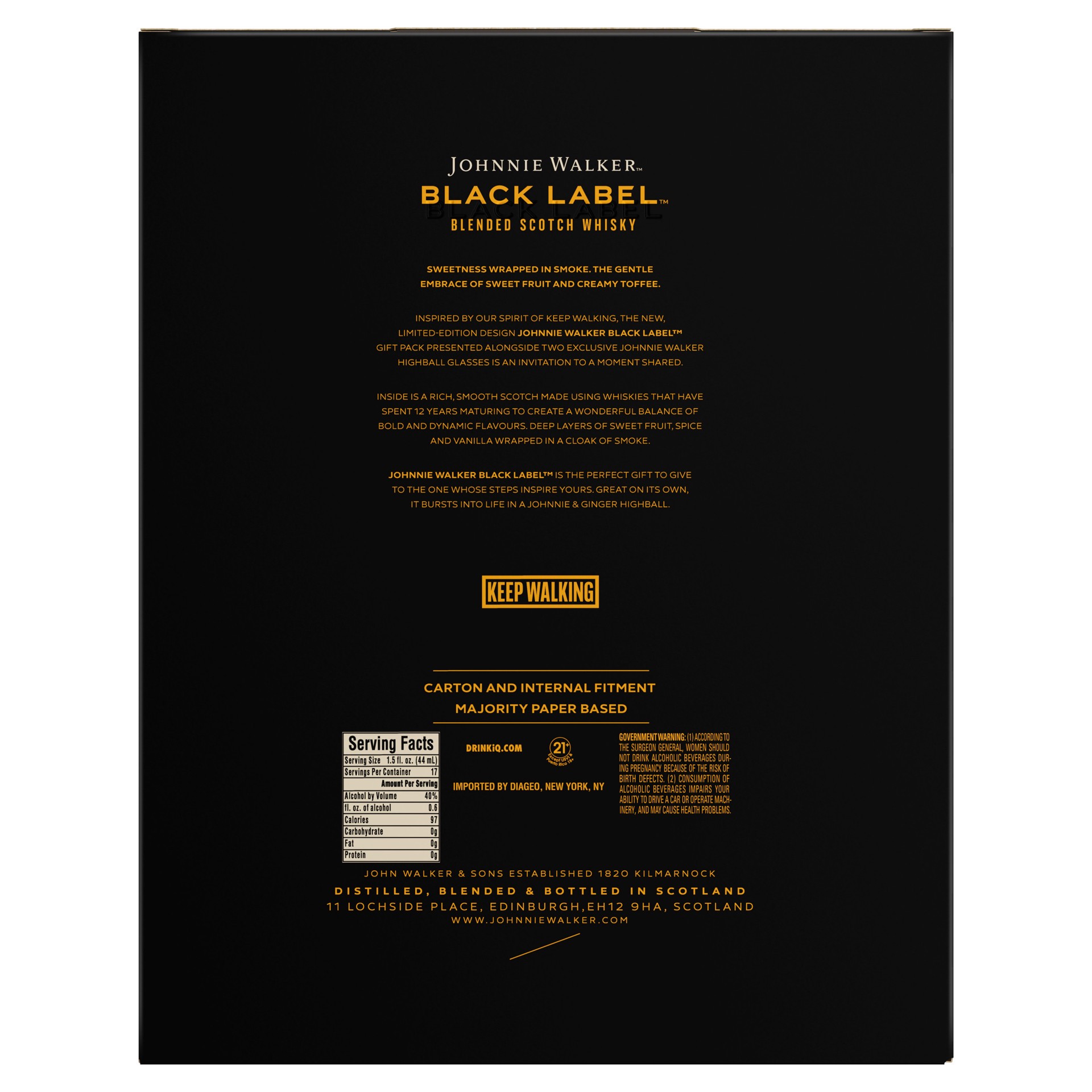 slide 4 of 5, Johnnie Walker Black Label Blended Scotch Whisky, 750 mL Bottle with Two Branded Highball Glasses, 750 ml