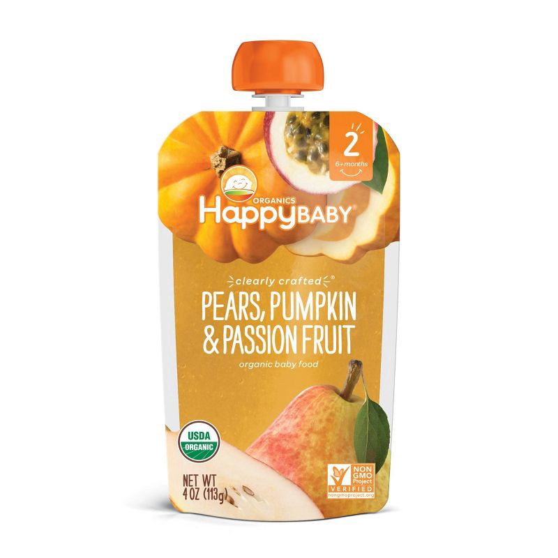 slide 1 of 1, HappyBaby Clearly Crafted Pears Pumpkin & Passion Fruit Baby Food Pouch - 4oz, 4 oz