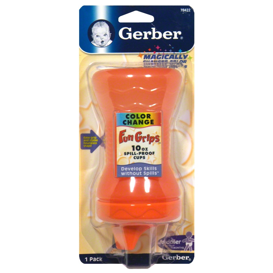 slide 1 of 1, Gerber Fungrips Cup Spill & Leak Proof, 10 oz