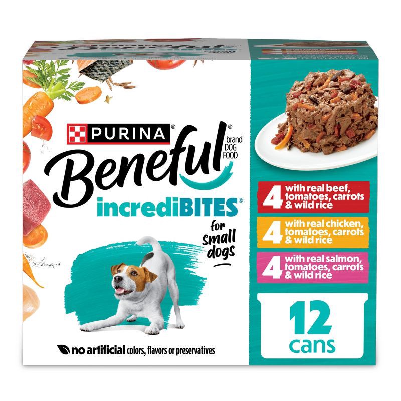 slide 1 of 14, Purina Beneful IncrediBites Chicken, Beef & Salmon Recipes Small Dogs Wet Dog Food - 3oz/12ct Variety Pack, 12 ct; 3 oz
