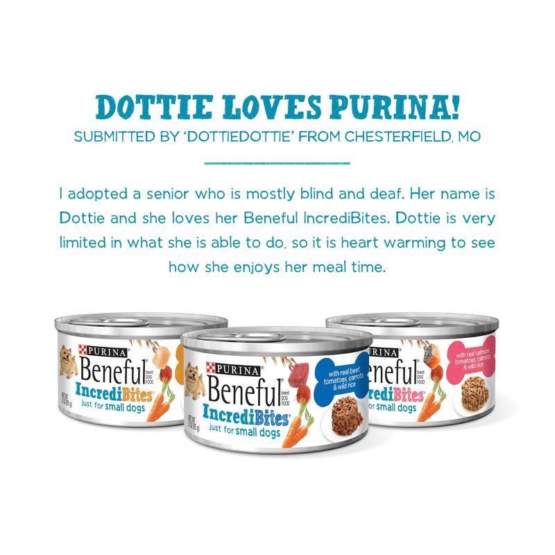 slide 11 of 14, Purina Beneful IncrediBites Chicken, Beef & Salmon Recipes Small Dogs Wet Dog Food - 3oz/12ct Variety Pack, 12 ct; 3 oz