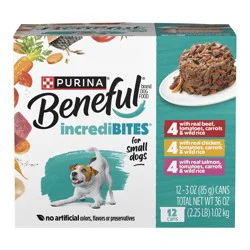 Purina Beneful IncrediBites Chicken, Beef & Salmon Recipes Small Dogs Wet Dog Food - 3oz/12ct Variety Pack