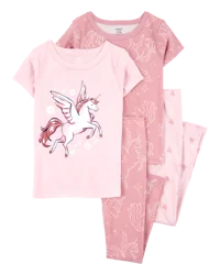 Carter's Kid 4-Piece Unicorn Cotton Pajamas Pink 4