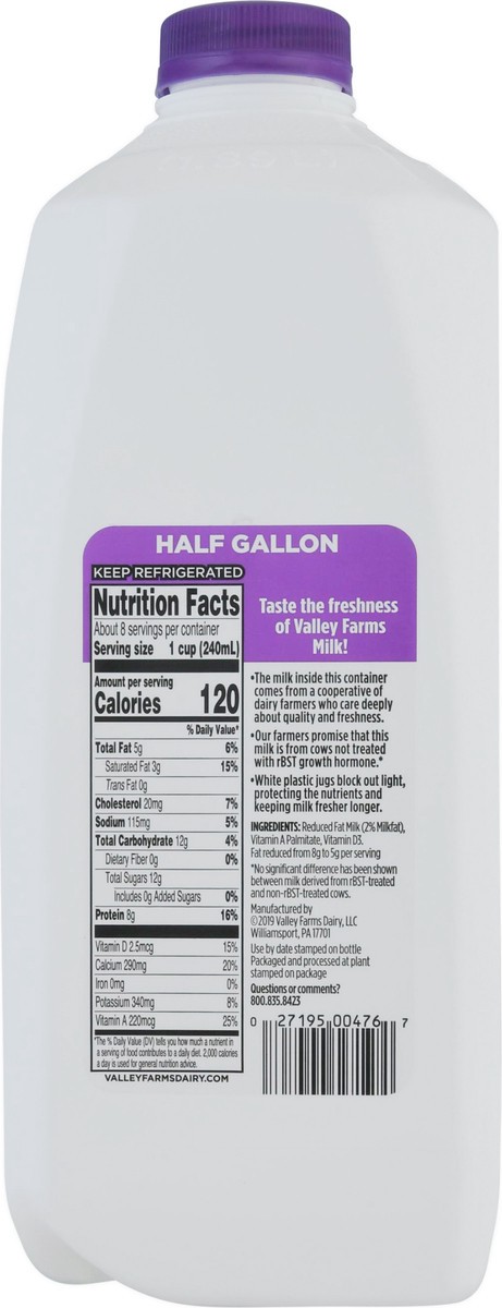 slide 4 of 9, Valley Farms 2% Milkfat Reduced Fat Milk 0.5 gl Jug, 1/2 gal