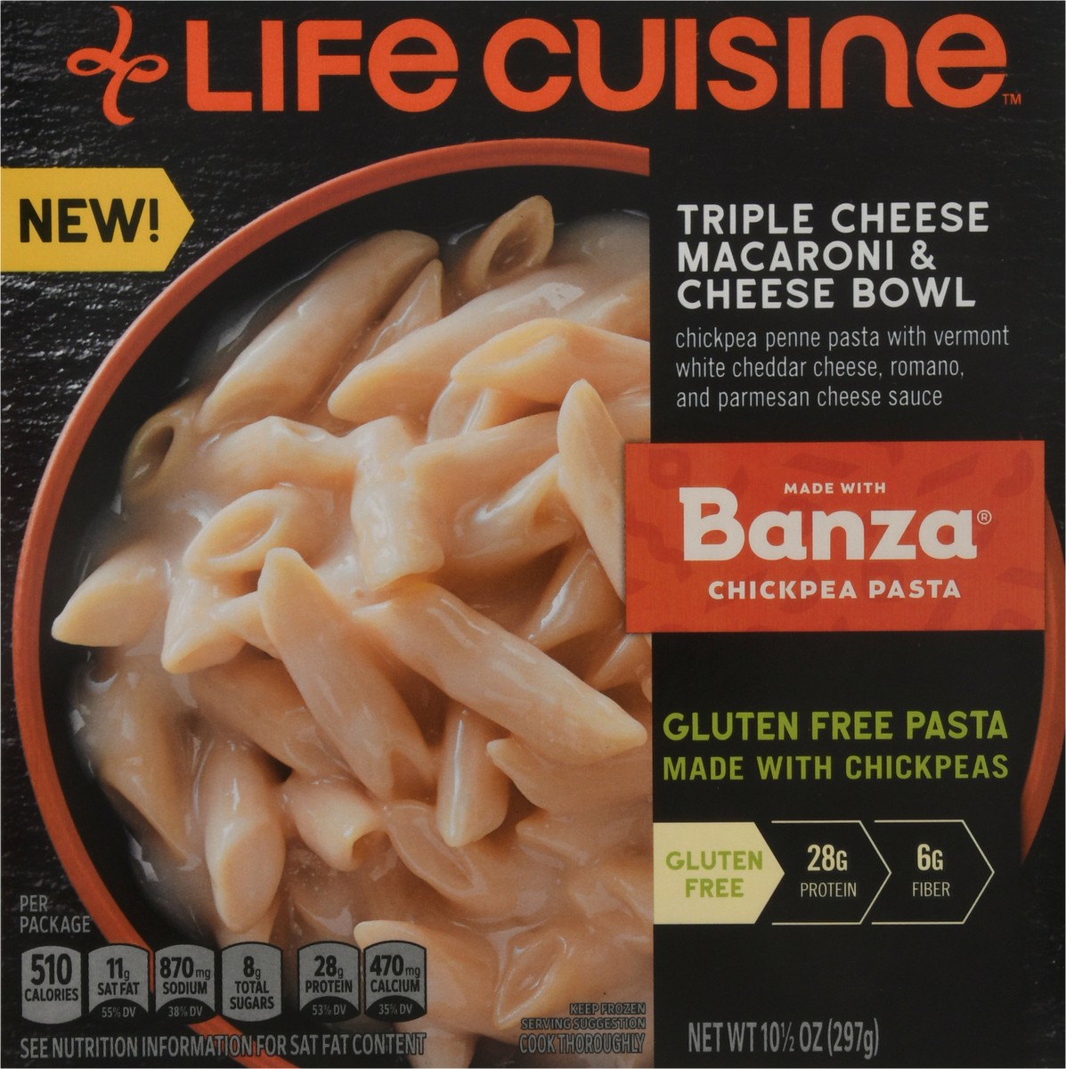 slide 8 of 10, Life Cuisine Gluten Free Triple Cheese Macaroni and Cheese Bowl Frozen Meal, 10.5 oz