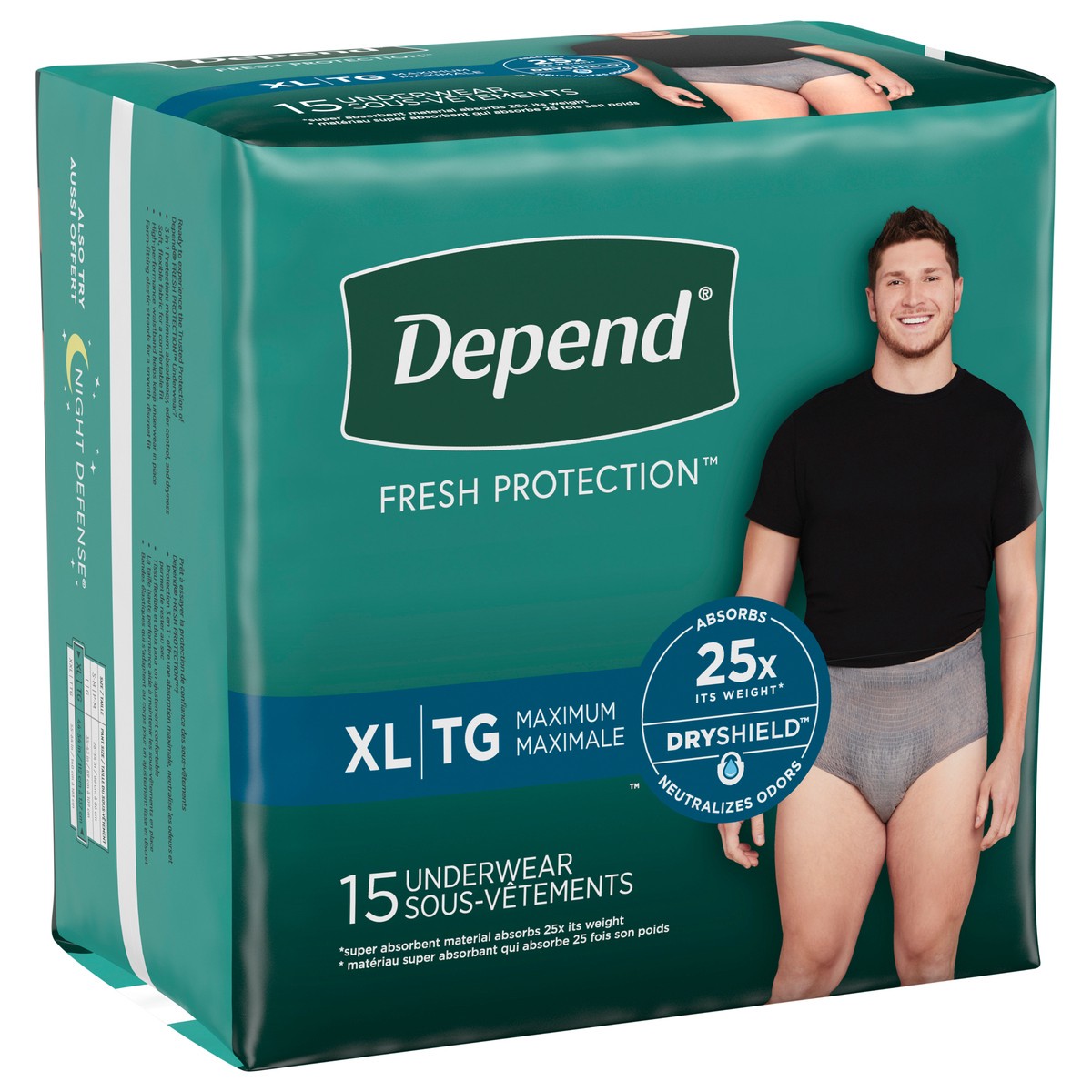 slide 9 of 9, Depend Fresh Protection Adult Incontinence Underwear for Men (Formerly Depend Fit-Flex), Disposable, Maximum, Extra-Large, Grey, 15 Count, 15 ct