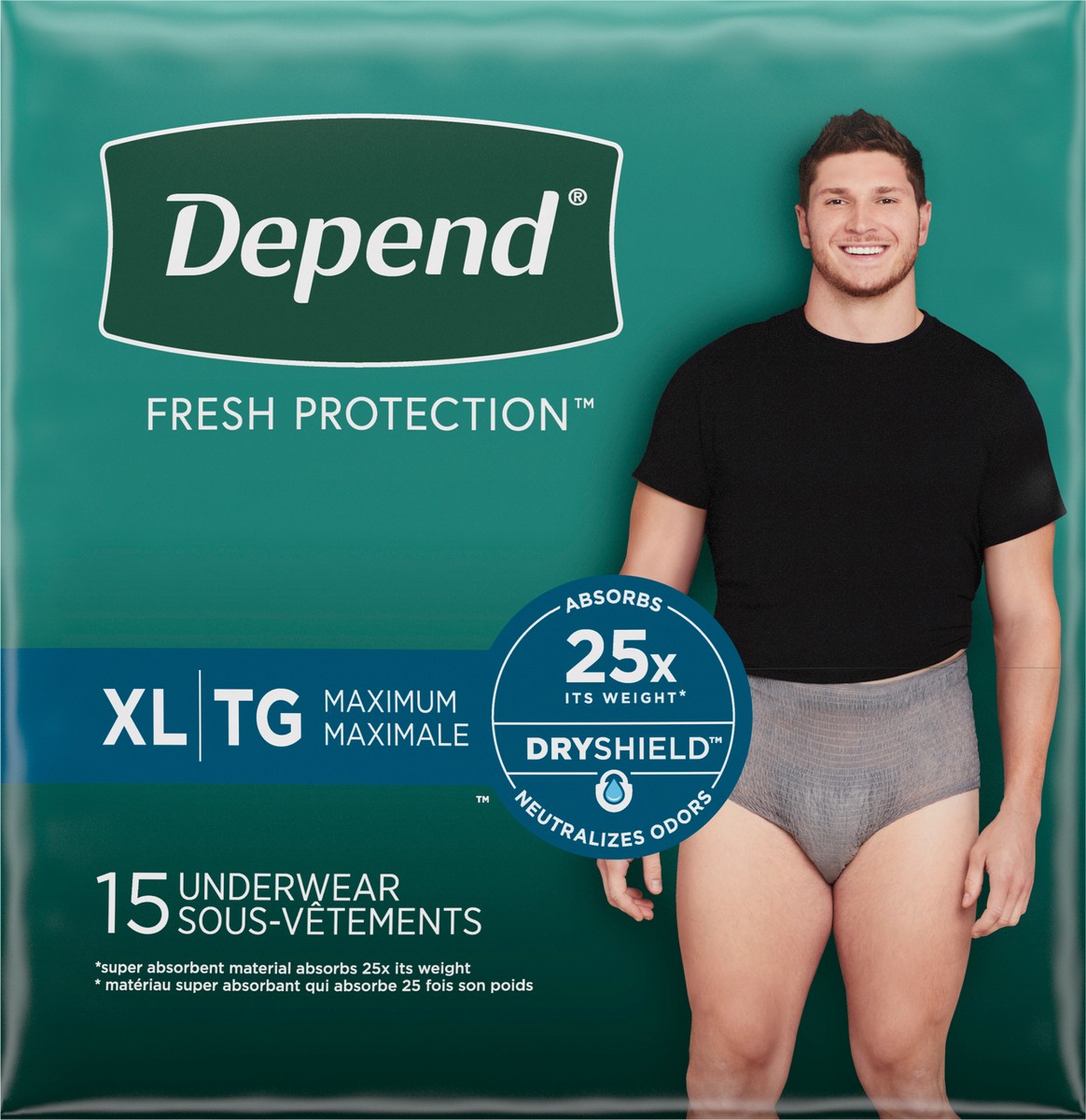 slide 6 of 9, Depend Fresh Protection Adult Incontinence Underwear for Men (Formerly Depend Fit-Flex), Disposable, Maximum, Extra-Large, Grey, 15 Count, 15 ct