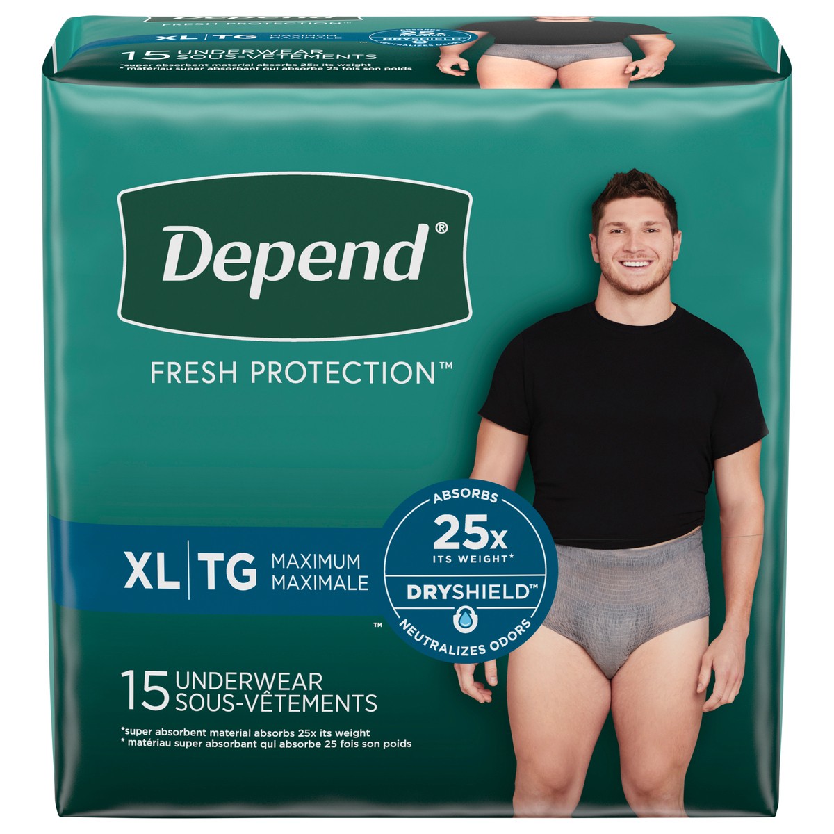 slide 1 of 9, Depend Fresh Protection Adult Incontinence Underwear for Men (Formerly Depend Fit-Flex), Disposable, Maximum, Extra-Large, Grey, 15 Count, 15 ct