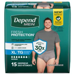 Depend Fresh Protection Adult Incontinence Underwear for Men, Disposable, Maximum, Extra-Large, Grey, 15 Count