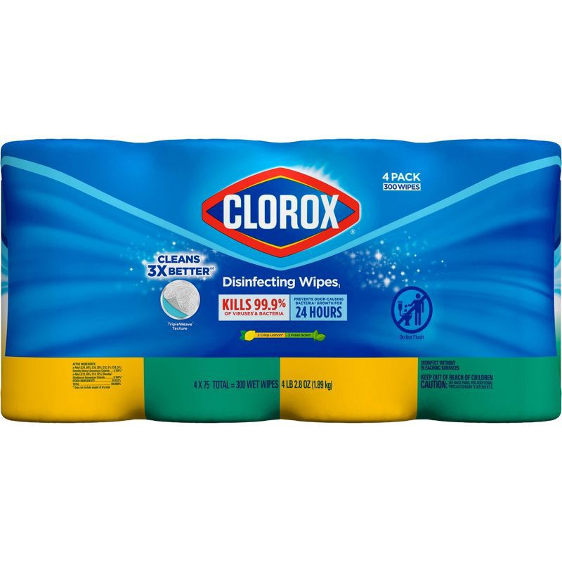 slide 9 of 11, Clorox Disinfecting Wipes Value Pack - 300ct/4pk, 300 ct, 4 ct