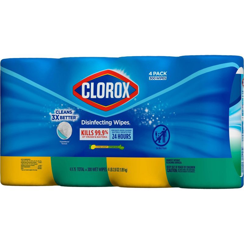 slide 11 of 11, Clorox Disinfecting Wipes Value Pack - 300ct/4pk, 300 ct, 4 ct