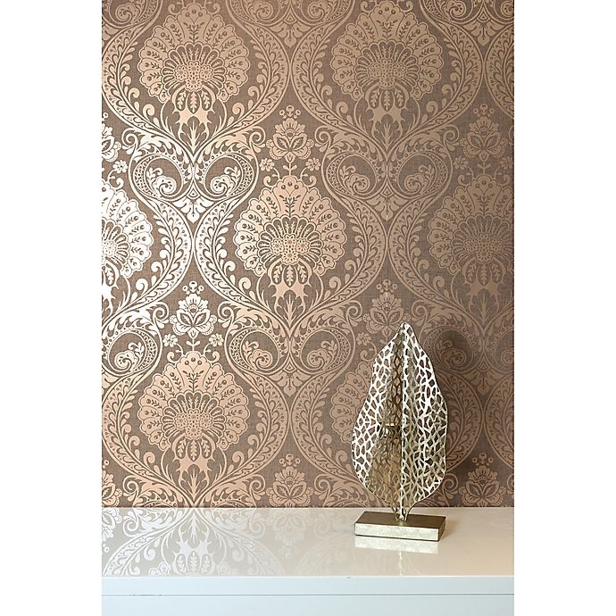 slide 1 of 2, Arthouse Luxe Damask Textured Wallpaper - Chocolate/Rose Gold, 1 ct