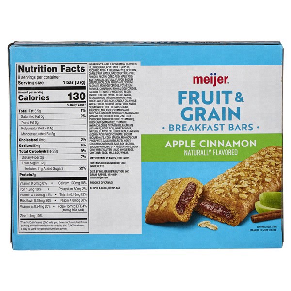 slide 29 of 29, Meijer Fruit & Grain Apple Cinnamon Breakfast Bar, 8 ct, 1.3 oz