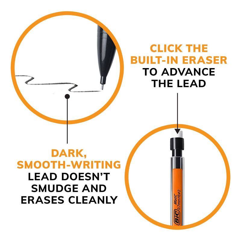 slide 3 of 8, BiC 40pk Xtra Smooth 0.7mm Mechanical Pencil: School Supplies, Plastic, Pocket Clip, Adult Use, 40 ct