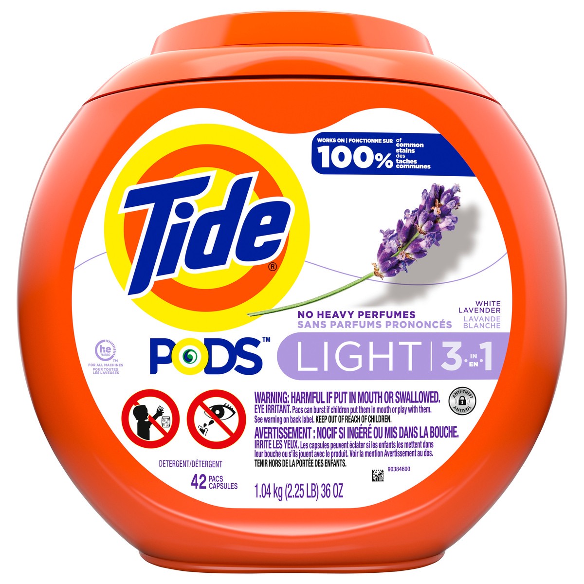 slide 2 of 8, Tide PODS Light Laundry Detergent Pacs, 42 Count, White Lavender Scent, Powerful Clean with a Light and Lasting Scent, 42 ct