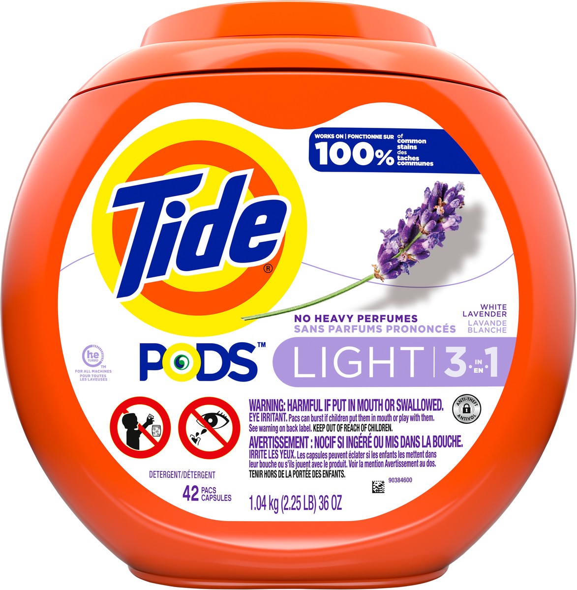 slide 7 of 8, Tide PODS Light Laundry Detergent Pacs, 42 Count, White Lavender Scent, Powerful Clean with a Light and Lasting Scent, 42 ct