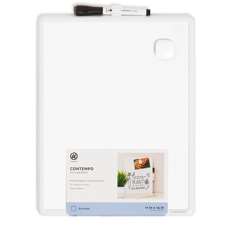 slide 1 of 5, U Brands 11"x14" Contempo Magnetic Dry Erase Board White Frame, 1 ct