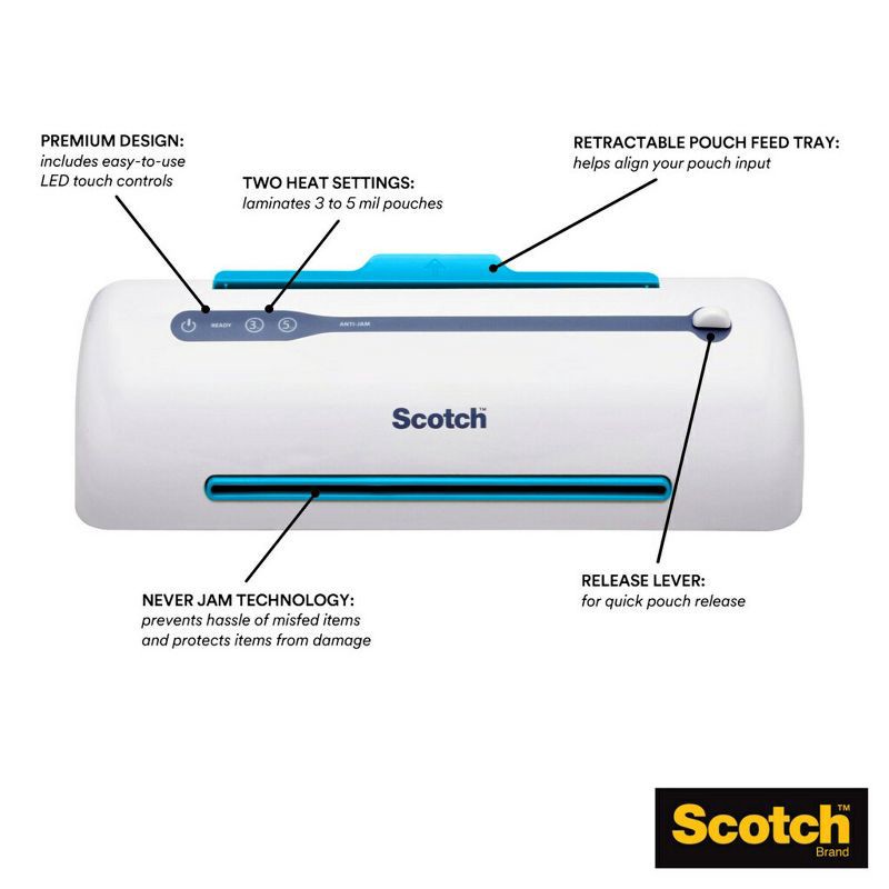 slide 2 of 10, Scotch 9" Pro Thermal Never Jam Laminator: Electric Laminating Machine, 6.1" Height, 17.4" Depth, 6.2" Width, 1 ct