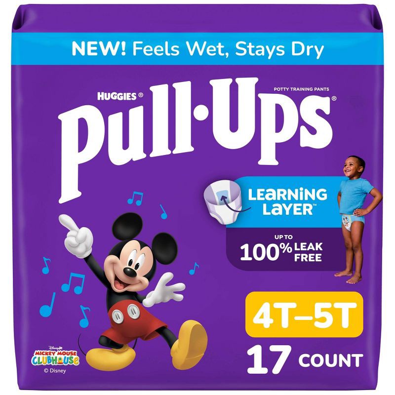 slide 1 of 9, Pull-Ups Boys' Learning Designs Training Pants - Size 4T-5T - 17ct: Hypoallergenic, Mickey Mouse, Wetness Indicator, 17 ct