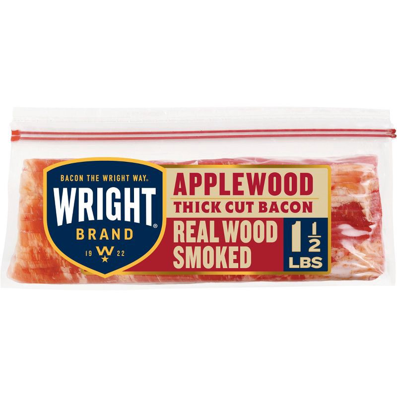 slide 1 of 9, Wright Brand Thick Sliced Applewood Smoked Bacon - 24oz, 24 oz