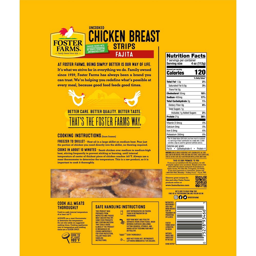 slide 4 of 4, Foster Farms Uncooked Chicken Breast Strips with Fajita Seasonings - Frozen - 28oz, 28 oz