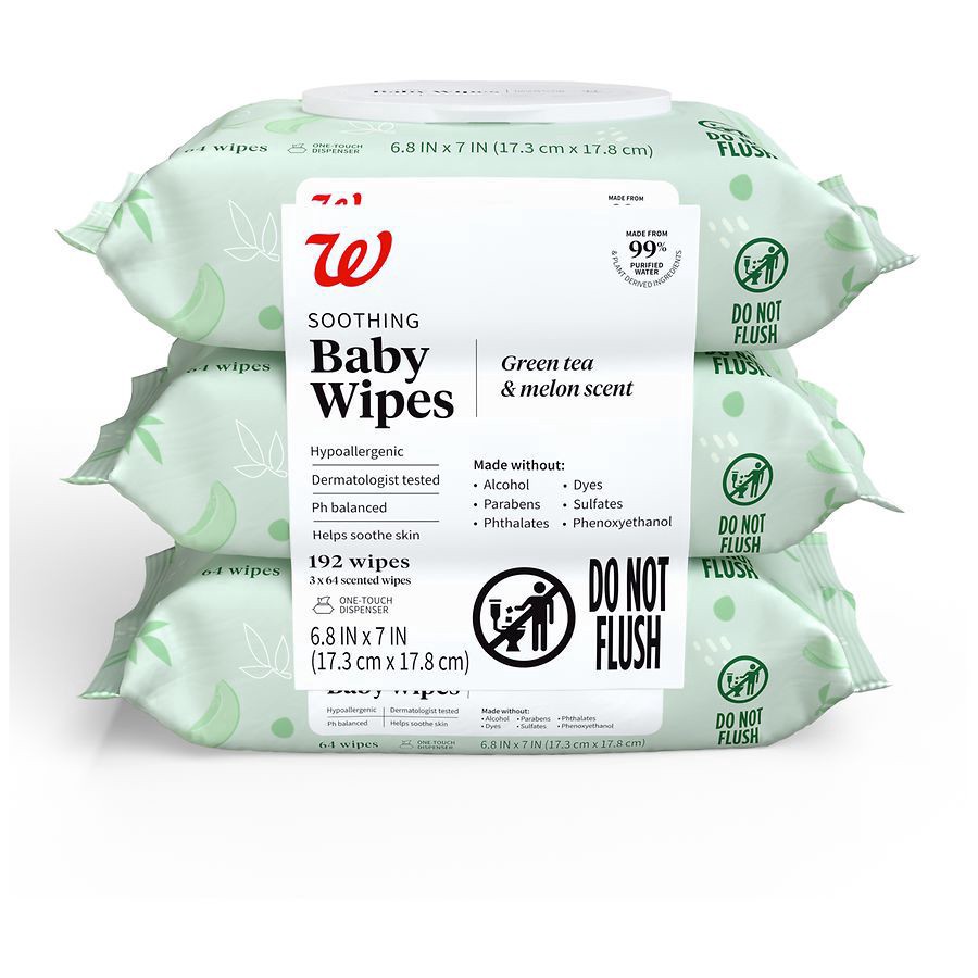 slide 1 of 5, Walgreens Baby Wipes Green Tea Melon, 192, 64 ct