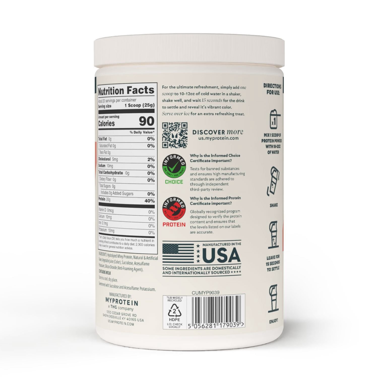 slide 6 of 6, Myprotein Clear Whey Isolate Tropical Dragonfruit Drink Mix 1.1 lb, 17.6 oz