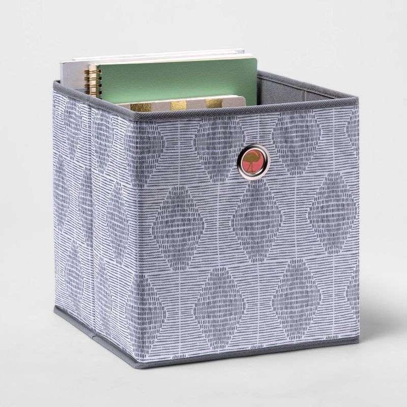 slide 2 of 3, 11" Fabric Cube Storage Bin Gray Pattern - Room Essentials™: Collapsible, for Books, Toys, Clothes, Organizer, 1 ct