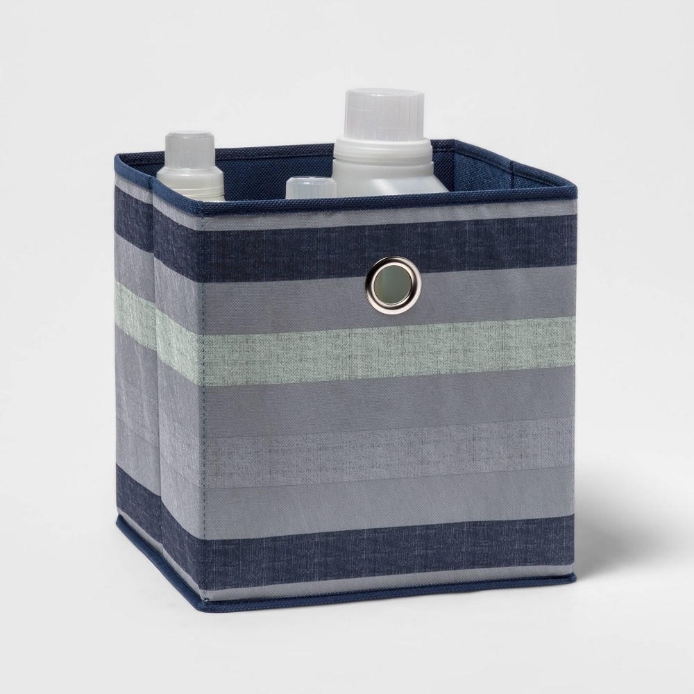 slide 3 of 3, 11" Fabric Cube Storage Bin Navy Stripe - Room Essentials, 1 ct