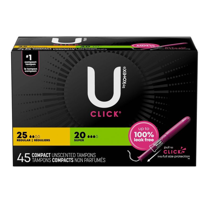 slide 2 of 9, U by Kotex Click Compact Tampons - Multipack - Regular/Super - Unscented - 45ct, 45 ct