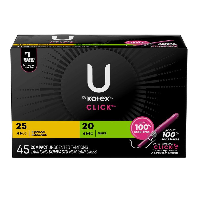 slide 2 of 11, U by Kotex Click Compact Tampons - Multipack - Regular/Super - Unscented - 45ct, 45 ct