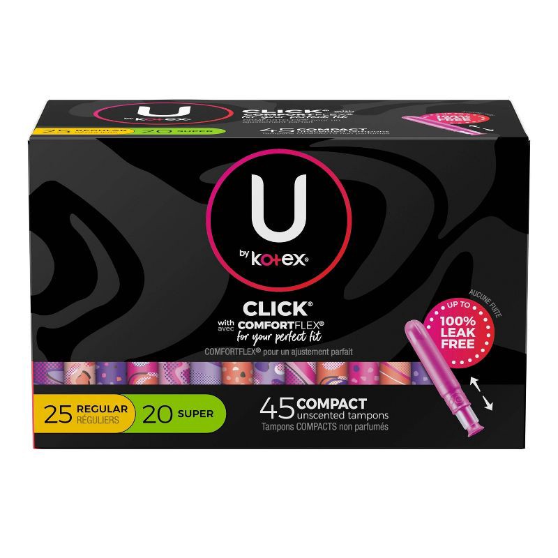 slide 5 of 10, U by Kotex Click Compact Tampons - Multipack - Regular/Super - Unscented - 45ct, 45 ct