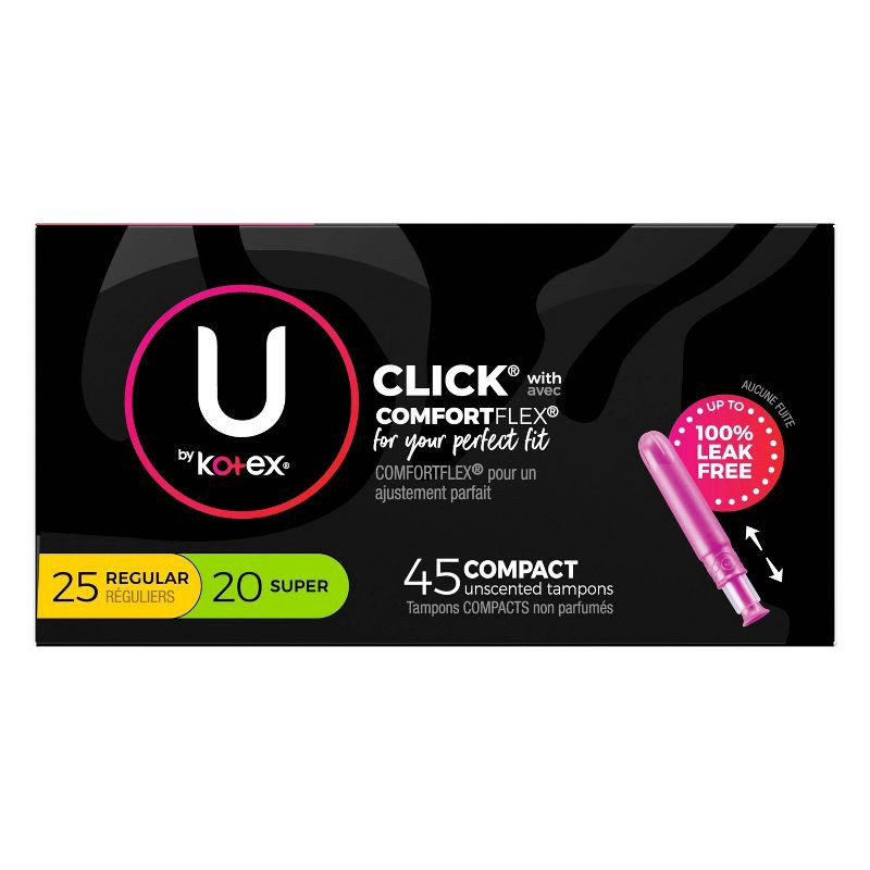 slide 9 of 10, U by Kotex Click Compact Tampons - Multipack - Regular/Super - Unscented - 45ct, 45 ct
