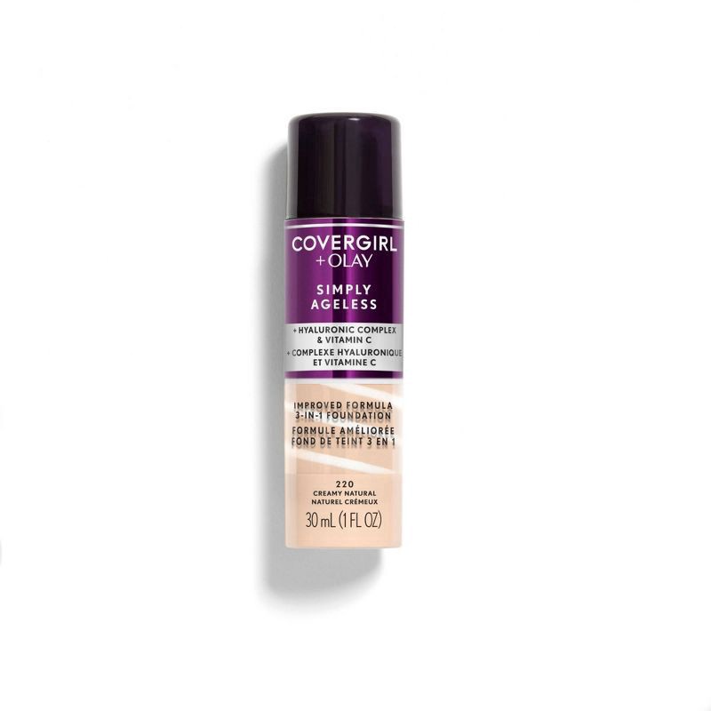 slide 1 of 7, Covergirl + Olay Simply Ageless 3-in-1 Foundation - 220 Creamy Natural, 1 fl oz