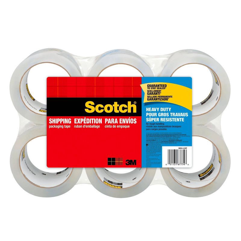 slide 1 of 6, Scotch Shipping and Packaging Tape Heavy Duty Clear 6pk: Packing Tape Refill, 1.88" Width, 35 Yards, 6 Rolls, 6 ct