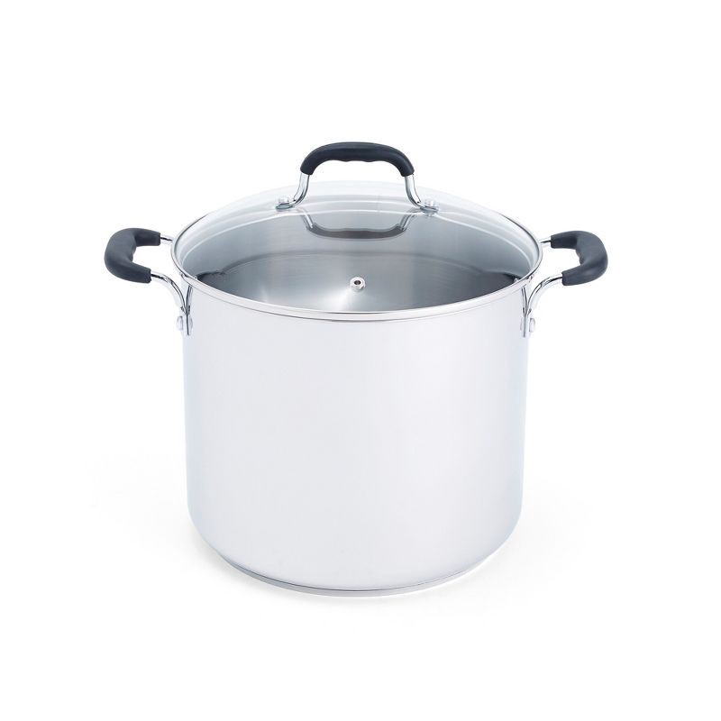 slide 1 of 5, T-fal 12qt Stock Pot with Lid, Stainless Steel Cookware: Vented Lid, Extra-Deep, Dishwasher & Oven Safe, Silicone Handle, 12 qt