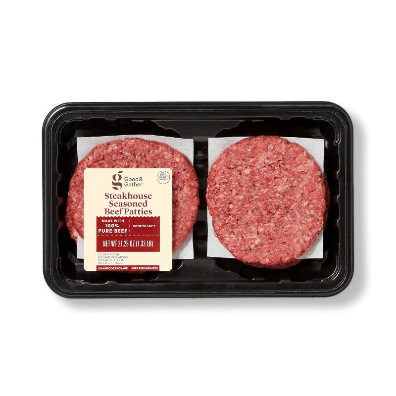 slide 1 of 4, Steakhouse Seasoned Tavern Beef Burger Patties - 1.33lbs - Good & Gather™, 1.33 lb