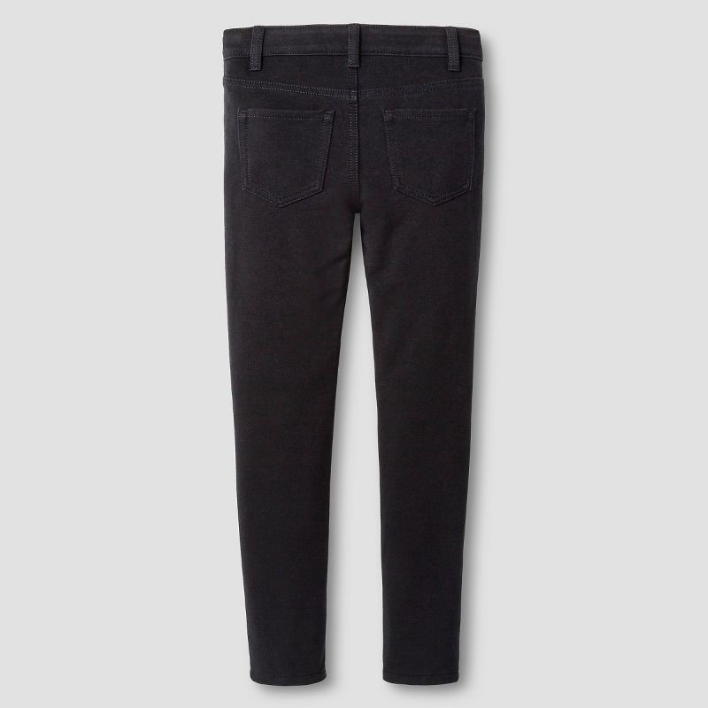 slide 2 of 4, Girls' Mid-Rise Soft Knit Jeggings - Cat & Jack™ Black M: Adjustable Waist, Stretch Fabric, Ankle Length, 1 ct